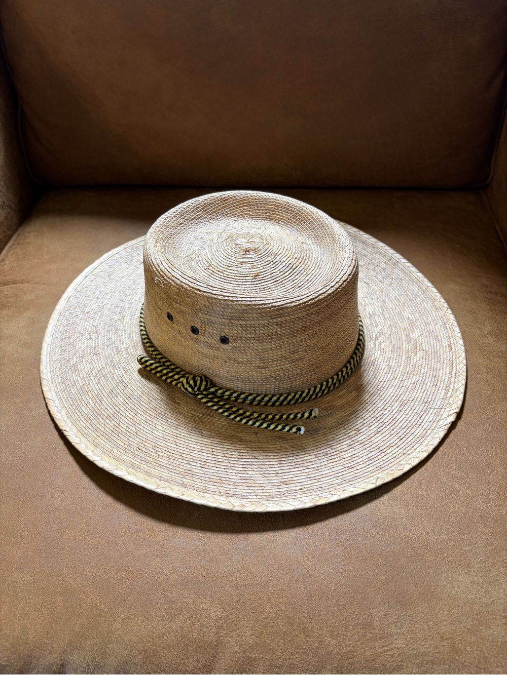 L*Space Wayne Natural Straw Wide Brim Sun Hat Flat Crown Skimmer RopeTie Unisex